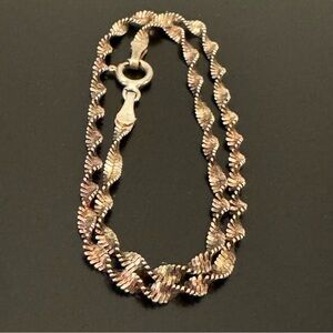 Vintage Sterling and Gold Two-Tone Twisted Herringbone Anklet